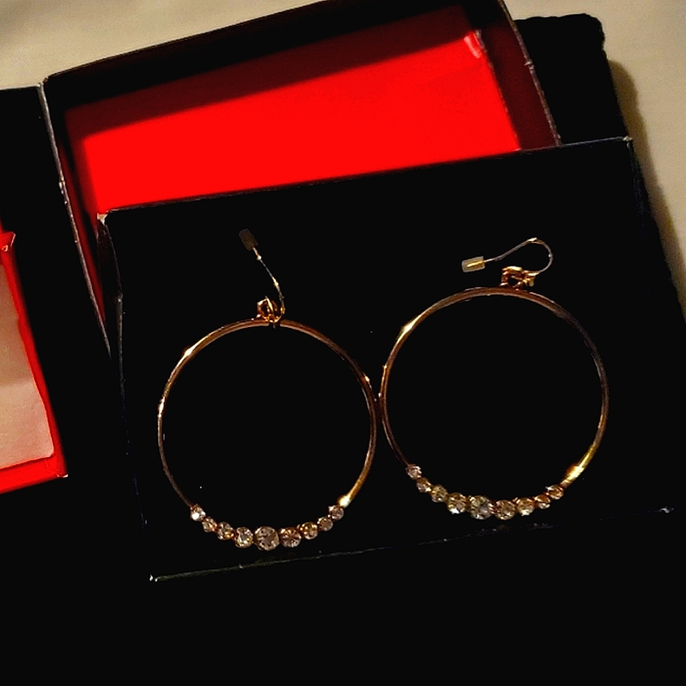 2 for $20 - NIB Large Hoop Earrings with CZ in Goldtone
